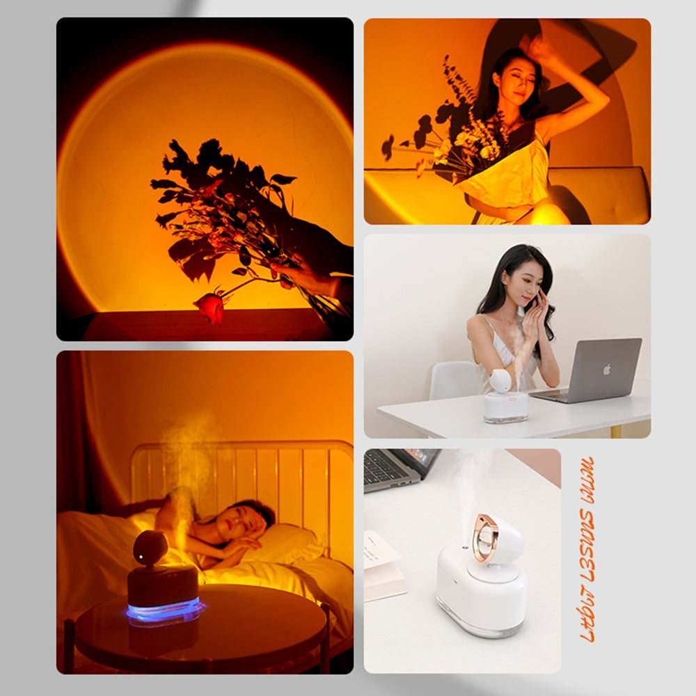 2 In 1 Wireless Sunset Lamp Air Humidifier  Ambient Light For Home Decor